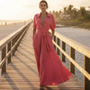 Women's Solid Color Waist-Slimming Maxi Dress — Flip Collar by FitiqueFit