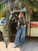 John Wayne Western Pearl Snap Button Up Top In Denim Blue by Lil Bee's Bohemian