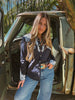 John Wayne Western Pearl Snap Button Up Top In Denim Blue by Lil Bee's Bohemian