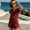 Women's Casual Linen Two-Piece Set — Short Sleeve Top & Shorts by FitiqueFit