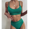 Women Bikini Sets Solid Color Ruffled Swimwear Bathing Suits 2 Piece Split Push Up Bandage Beachwear Women's Bikini Scoop Neck Straps Cutout Crop Top Lace Up Bottom Comfortable Two Piece Swimsuits by Stevvex