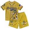 Retro Banana Dabbing American Flag Jersey Outfit – Toddler Quick-Dry Mesh Set, Patriotic 4th of July Kids Uniform by Dog Mom Hat