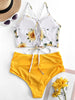 High Waist Bikini Sunflower Swimsuit Women Bikini Floral Swimsuit Floral Crop Tie Knot Front High Waist Bikini Set Two Piece Swimsuit For Women Summer High Waisted Bathing Suit by Stevvex