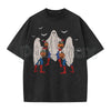 Vintage Wash Spooky Spiderman Ghost Costume Halloween Graphic Tee – Retro Superhero Spooky Season Shirt, Acid Wash Lightweight Cotton Unisex Top