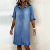 Women's Faux Denim Ruffle-Sleeve Shirt Dress by FitiqueFit