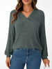 Ribbed Knit V-Neck Long Sleeve T-Shirt by Simply Love