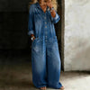 Women's Vintage Washed Wide-Leg Jumpsuit with Pockets by FitiqueFit
