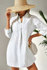 White Stripe Collared V Neck Chest Pocket Long Sleeve Beach Cover up by Wild and Free Boutique