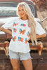Khaki Patriotic Flag Bow Graphic Starry Round Neck T Shirt by Wild and Free Boutique