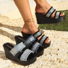 Raw Hem Rhinestone Open Toe Wedge Sandals