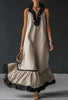 Women's Resort Linen Maxi Dress – Halter Neck Ruffle A-Line Boho by FitiqueFit