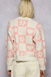 POL V-Neck Heart Pattern Checkered Sweater