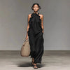 Women's Resort Ruffled Halterneck Sleeveless Open-Back Maxi Dress by FitiqueFit