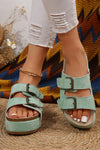 Beige Suede Buckle Decor Corky Platform Sandals