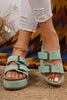 Beige Suede Buckle Decor Corky Platform Sandals