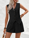 V-Neck Button Down Vest and Shorts Set