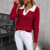 🧶 Women’s Lapel V-Neck Color-Block Long-Sleeve Pullover Sweater by FitiqueFit