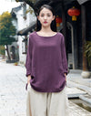 Cotton And Linen Breathable Retro National Long Sleeve Pullover T-shirt