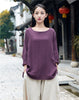 Cotton And Linen Breathable Retro National Long Sleeve Pullover T-shirt