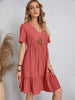 Classic Full Size V-Neck Short Sleeve Dress Casual & Comfortable Dress for Women by Stevvex