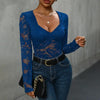 Women’s Lace Long Sleeve Bodysuit – Deep V Neck Solid Top by FitiqueFit