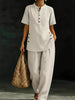 Three-Quarter Sleeve Shirt & Wide-Leg Pants Two-Piece Set – Solid Color Casual by FitiqueFit