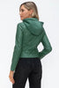 Women Classic Snobbish Faux Leather Zip-Up Drawstring Hooded Jacket Edgy & Casual PU Leather Jacket For Streetwear by Stevvex