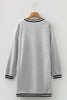 Light Grey Striped Trim V Neck Long Sleeve Preppy T Shirt Dress by Wild and Free Boutique