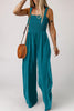 Peacock Blue Smocked Square Neck Sleeveless Jumpsuit with Pockets by Wild and Free Boutique