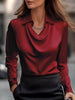 Full Size Satin Cowl Neck Long Sleeve Blouse Plus Size by Wild and Free Boutique