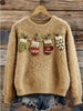 Digital-print Christmas Womens Flannel Crewneck Hoodie by My Store