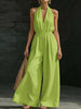 Women’s V-Neck Halter Neck Wide-Leg Jumpsuit by FitiqueFit