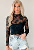 Apricot Pink Mock Neck Floral Lace Mesh Long Sleeve Top by Wild and Free Boutique