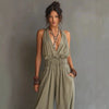 Women's V-Neck Halter Jumpsuit – Sleeveless Open Back Waist-Cinching by FitiqueFit