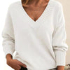 Women’s V-Neck Drop Shoulder Sweater | Casual Long Sleeve Pullover by FitiqueFit