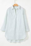 Striped Johnny Collar Long Sleeve Mini Shirt Dress