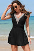 Black Ruffled Short Sleeve Lace Trim V Neck One Piece Swim Dress by Wild and Free Boutique