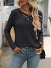 Ribbed Knit Long Sleeve Button Detail T-Shirt by Simply Love