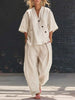 V-Neck Short Sleeve Top & High-Waist Trousers Two-Piece Set by FitiqueFit