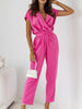 Surplice Cap Sleeve Tie Waist Jumpsuit