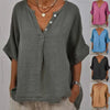 Women's Cotton Linen V-Neck Button-Up Shirt by FitiqueFit