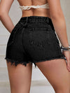 Distressed Raw Hem High Waist Denim Shorts