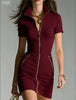 Women's Zip Front Slim Fit Pencil Dress – Mid-Rise Bodycon by FitiqueFit