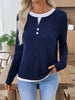 Ribbed Knit Long Sleeve Henley T-Shirt by Simply Love