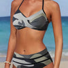 Bikini Camo Print 2 Piece High Cut Halter Swimsuit for Women – Vibrant V Neck Backless Bikini Set with Ruched Detail – Comfortable Stretchy Swimwear for Beach Pool and Summer Vacation by Stevvex
