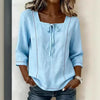Printed Lace-Up Square-Neck Shirt – Three-Quarter Sleeve, Ramie by FitiqueFit