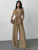 Women's Lace-Up V-Neck Vest & Pants Two-Piece Set – Elegant Commuter by FitiqueFit