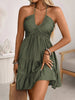 Women's Off-Shoulder V-Neck Ruffle Dress – Elegant Strap Style by FitiqueFit