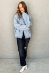 Myosotis Denim Jacket Zip Up With Elastic Hem Raglan Sleeves