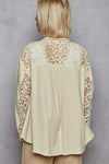 POL Button Down Raw Edg Shirt with Pearl Lace Patch